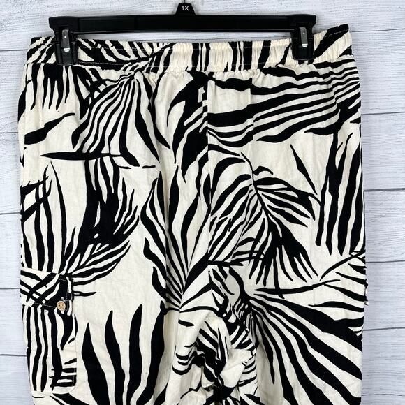 Rachel Zoe Womens size 1X Linen Cropped Cargo Pants Safari Pull On Tropical - Picture 5 of 9